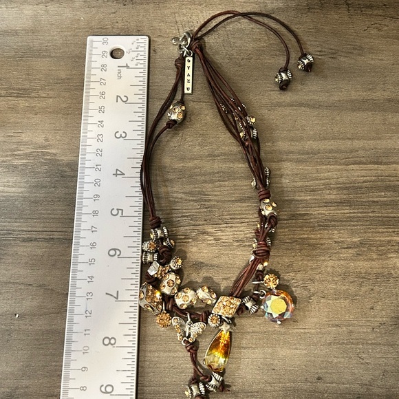 Otazu Classic Leather and Crystal Statement Necklace #G036 butterfly star - Picture 10 of 11